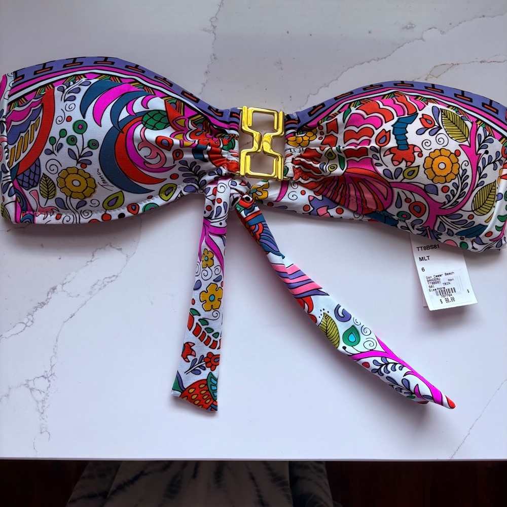 NWT Trina Turk Don Caesar Beach multicolor Bandeau Bikini top size 6 -$44